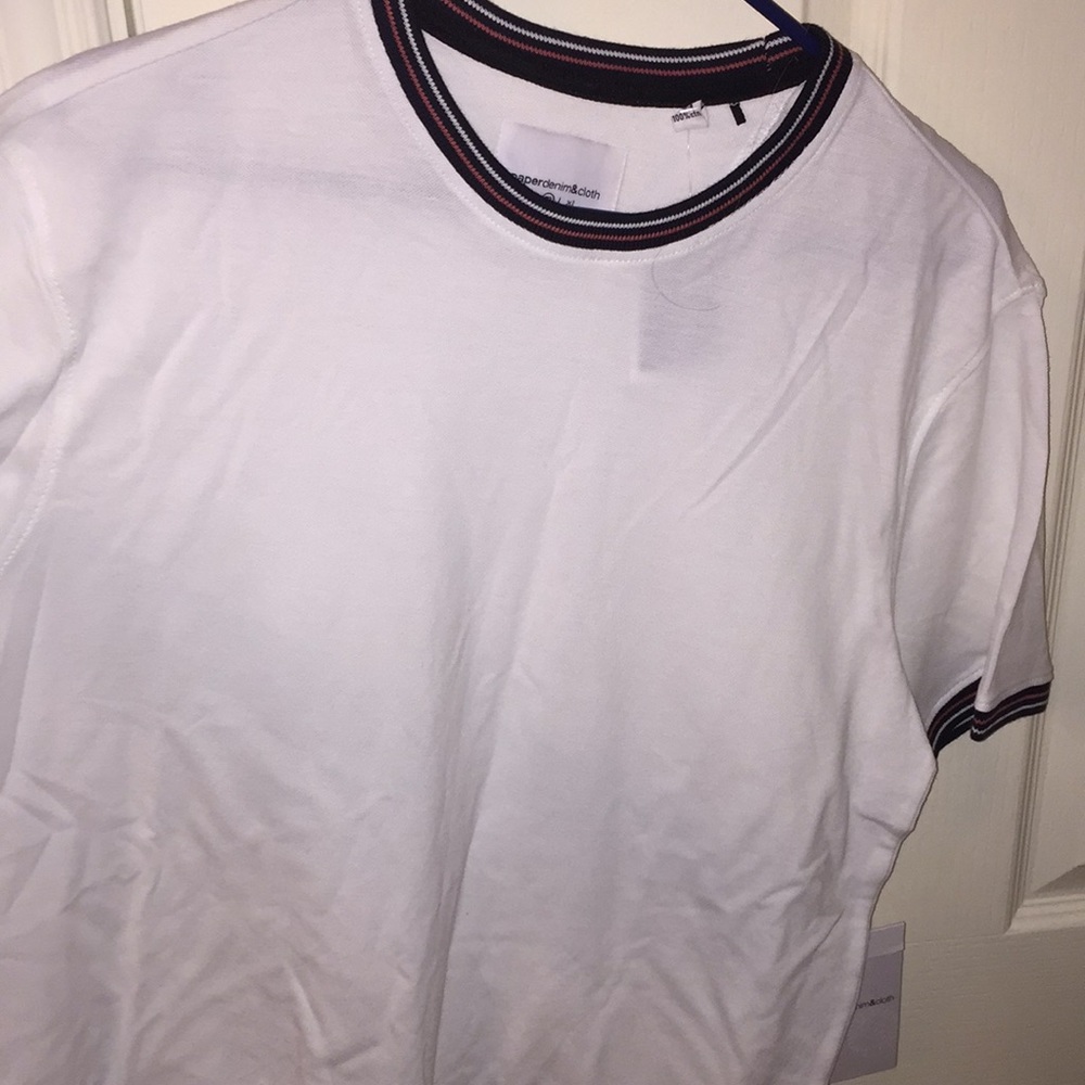 White Top w/ Patterned sleeves & neck area